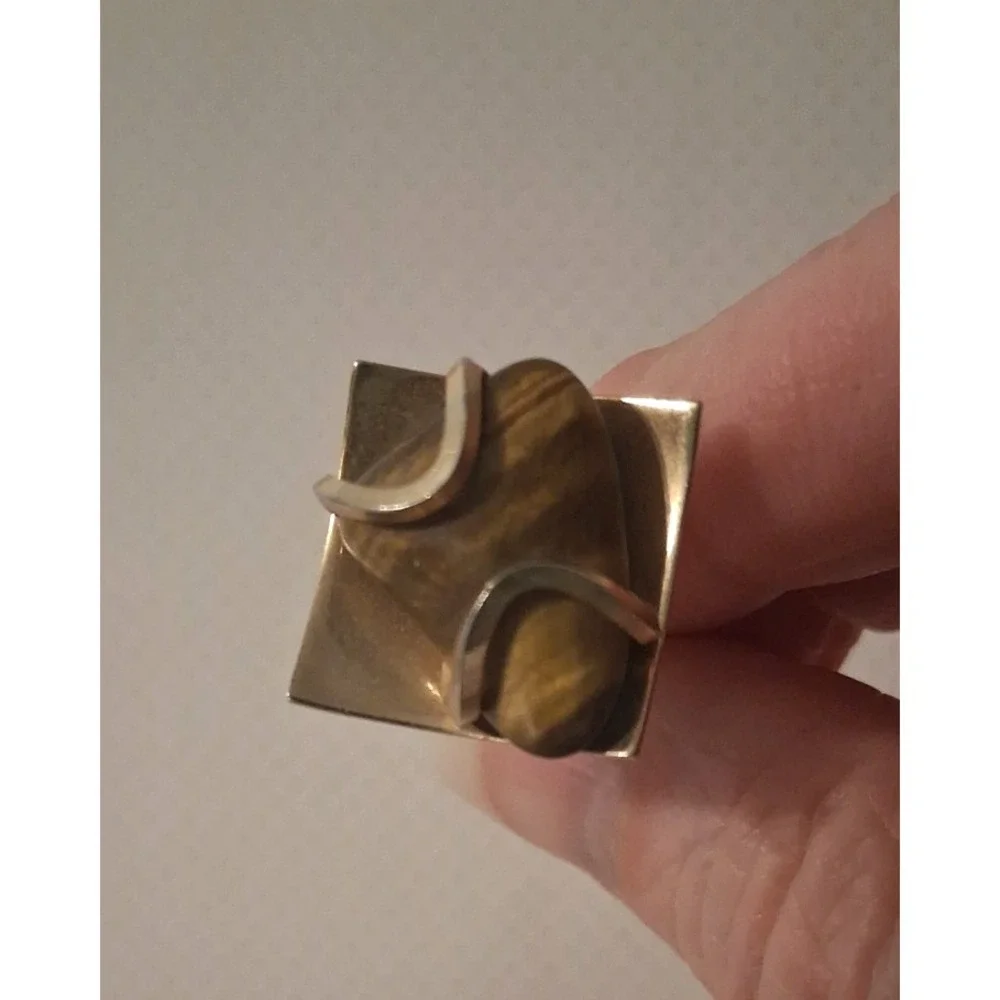 2 pair VTG Tiger's Eye & Unique Green Jasper (?) Cufflinks Tiger Eye PAT247958